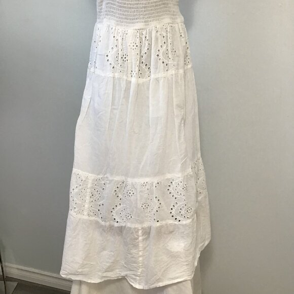 Rebellion Again White Cotton V-Neck Eyelet Lace Dress Size L - Picture 7 of 14